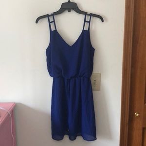 Blue v-neck sinched waist dress size S